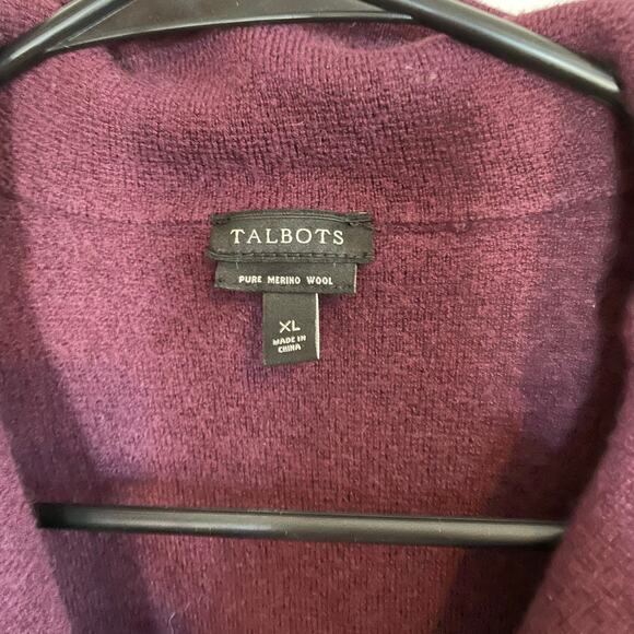 Talbots 100% Pure Merino Wool SZ XL Plum Three Button Pocket Sweater Blazer EUC - Picture 2 of 7